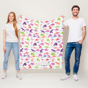 Personalisierte Dinosaurier Rosa Lila Mädchen Weiß Fleecedecke