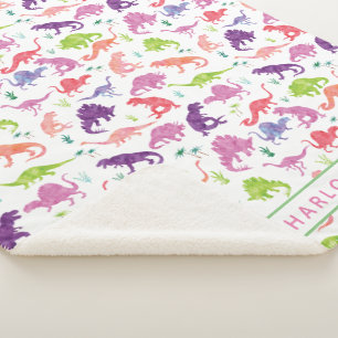 Personalisierte Dinosaurier Rosa Lila Mädchen Weiß Sherpadecke