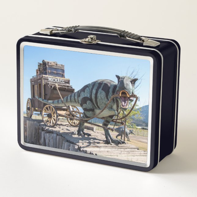 Personalisierte Dinosaurier Stagecoach Mittagsbox Metall Brotdose (Vorderseite)