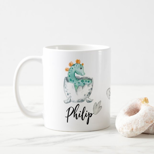 Personalisierte Dinosaurier-Tasse Kaffeetasse (Mit Donut)