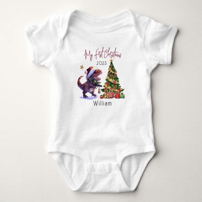 Personalisierte Dinosaurier Weihnachten Weihnachte Baby Strampler (Vorderseite)