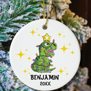 Personalisierte Dinosaurier Weihnachtsjungen Weihn Keramik Ornament