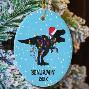 Personalisierte Dinosaurier Weihnachtsjungen Weihn Keramik Ornament
