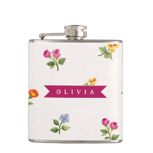 Personalisierte Ditsy Blumen Cottagecore Wildblume Flachmann