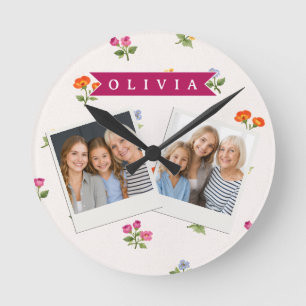 Personalisierte Ditsy Blumen Cottagecore Wildblume Runde Wanduhr