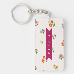 Personalisierte Ditsy Blumen Cottagecore Wildblume Schlüsselanhänger