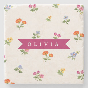 Personalisierte Ditsy Blumen Cottagecore Wildblume Steinuntersetzer