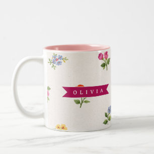 Personalisierte Ditsy Blumen Cottagecore Wildblume Zweifarbige Tasse