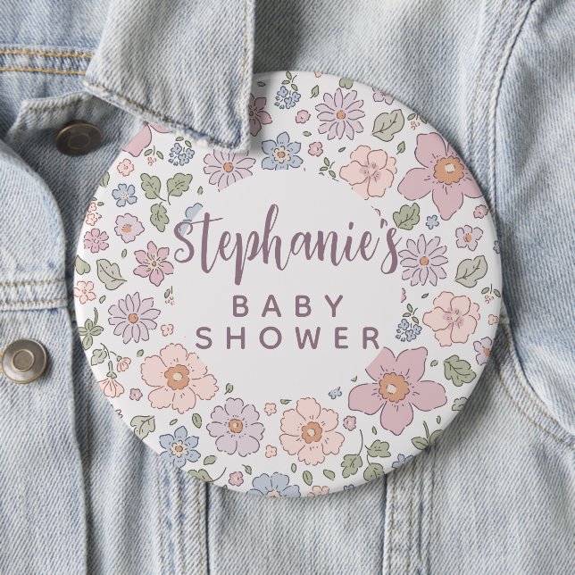 Personalisierte Ditsy Floral Baby Dusche 6" Abzeic Button (Beispiel)