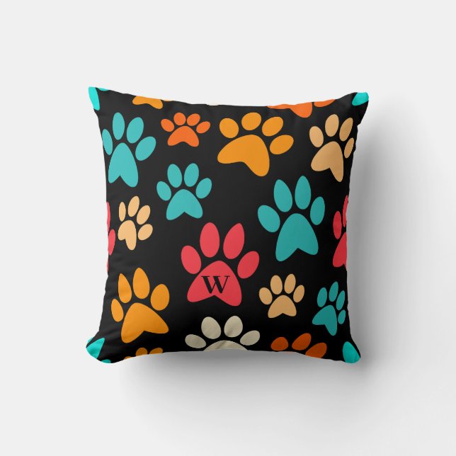 Personalisierte Dog Paw Print Monogram Dog Lover Kissen (Vorderseite)