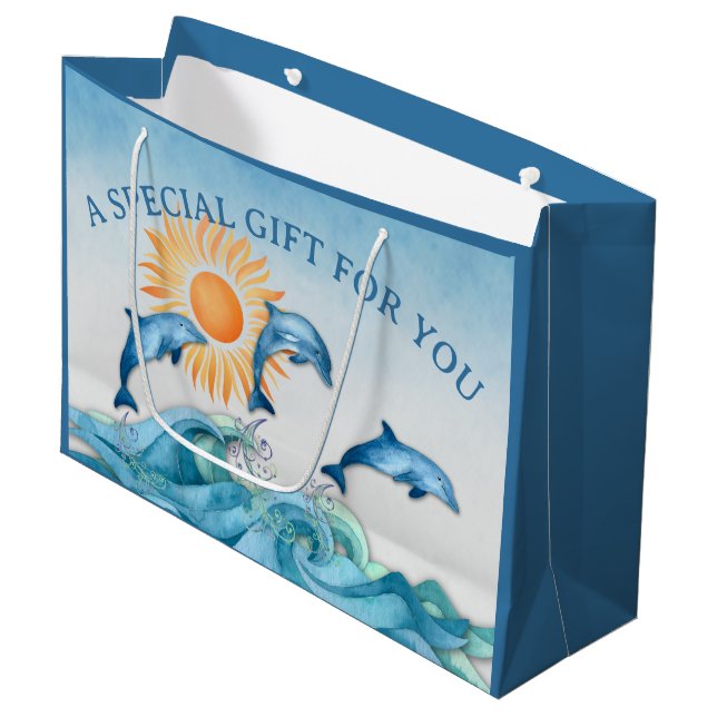 Personalisierte Dolphin Große Geschenktasche Geschenktüte (Vorderseite Schrägansicht)