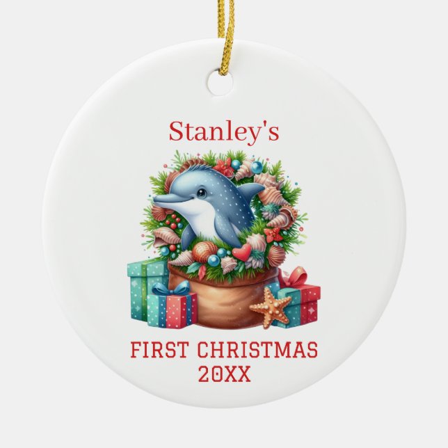 Personalisierte Dolphin Keramik Ornament (Vorne)