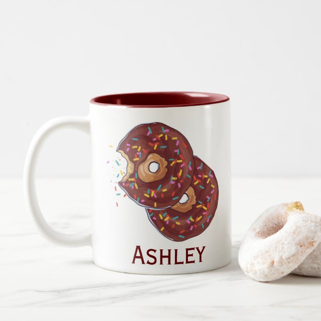 Personalisierte Doppel-Schokoladendusche mit Sprin Zweifarbige Tasse (Mit Donut)