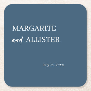Personalisierte Dous Blue Square Hochzeit Rechteckiger Pappuntersetzer