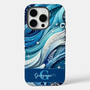 Personalisierte Dreamy Blue und Frosty Winter Wirb iPhone 16 Pro Hülle