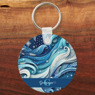 Personalisierte Dreamy Blue und Frosty Winter Wirb Schlüsselanhänger