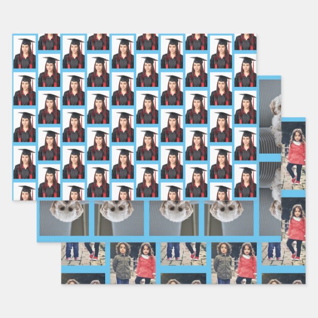 Personalisierte drei einzigartige Foto Geschenkpapier Set (Set)