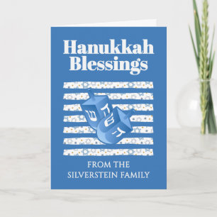 Personalisierte Dreidel-Streifen Hanukkah-Familie Feiertagskarte