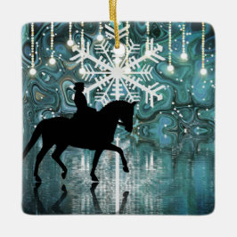Personalisierte Dressage Pferd Winterabend Schneef Keramikornament