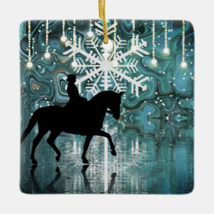 Personalisierte Dressage Pferd Winterabend Schneef Keramikornament