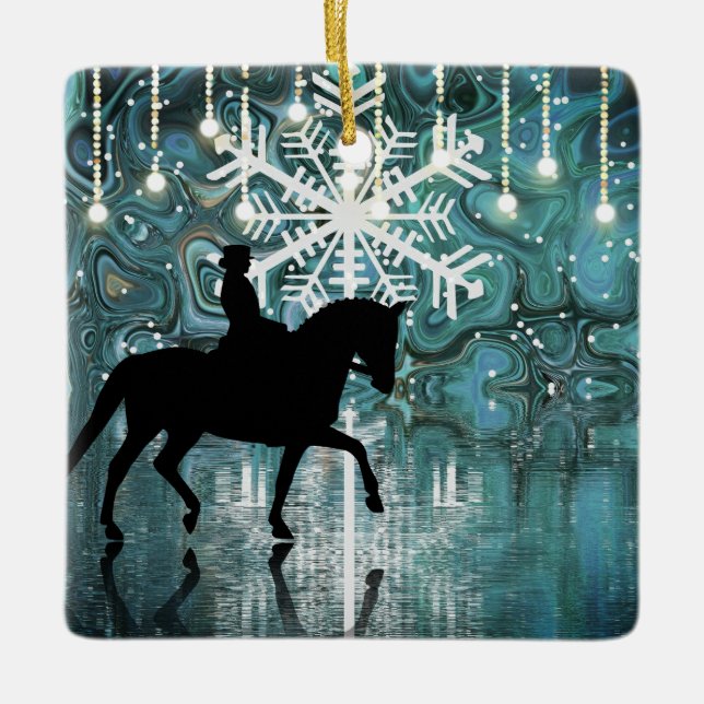 Personalisierte Dressage Pferd Winterabend Schneef Keramikornament (Vorderseite)