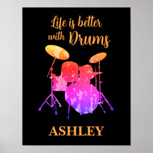 Personalisierte Drummer Art Drum Kit Musik Poster
