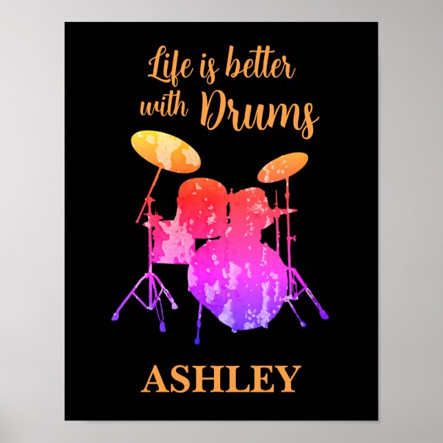 Personalisierte Drummer Art Drum Kit Musik Poster (Vorne)