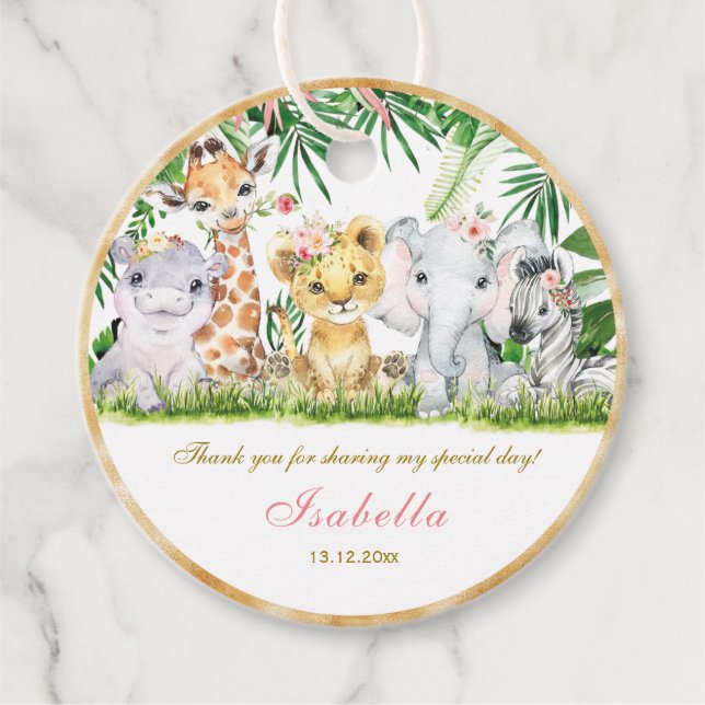 Personalisierte Dschungeltaufe und Erste Gunst-Tag Geschenkanhänger (Vorderseite)