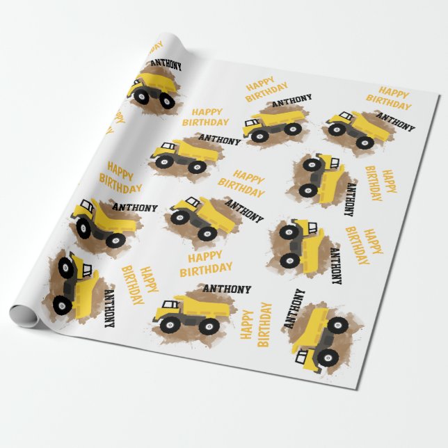Personalisierte Dump Truck Construction Mud Boys N Geschenkpapier (Ungerollt)