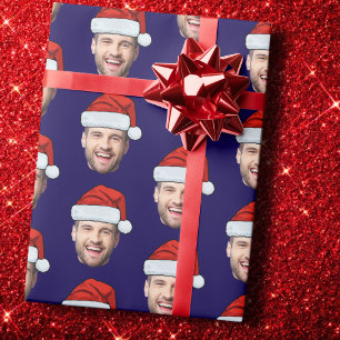 Personalisierte dunkelblaue Gesicht-Santa-Hut-Gesc Geschenkpapier