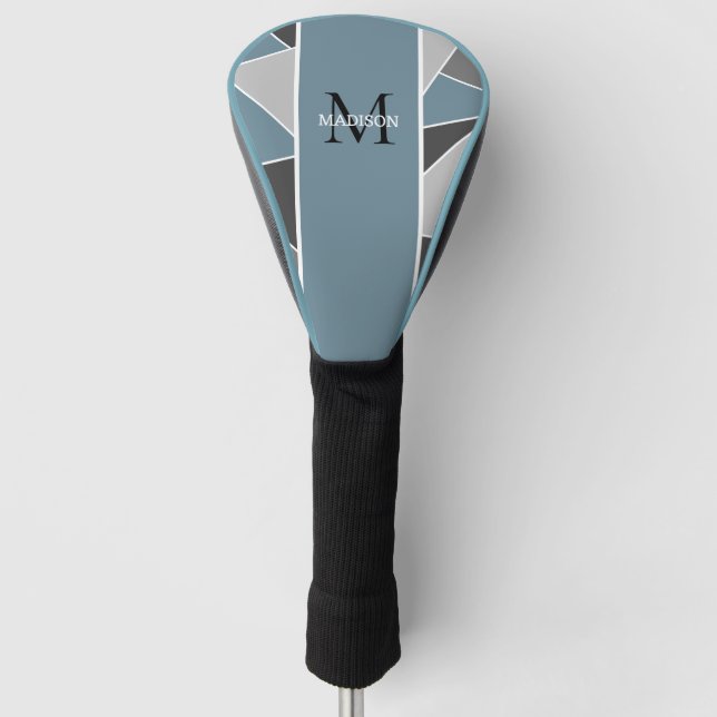 Personalisierte dunkelblaue, moderne Monogramm-Fra Golf Headcover (Vorderseite)