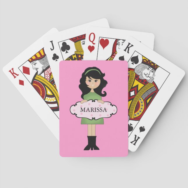 Personalisierte, dunkelhaarige Girly Playing Cards Spielkarten (Rückseite)