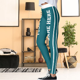 Personalisierte, dunkle Aquamarine Streifen Namen  Leggings