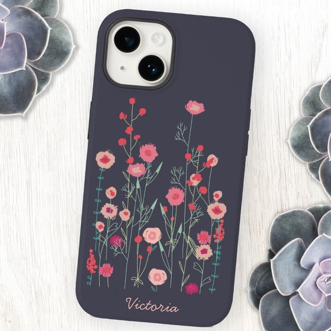 Personalisierte dunkle Blumen iPhone Hülle (Plymouth Flowers pink and dark gray cell phone case)