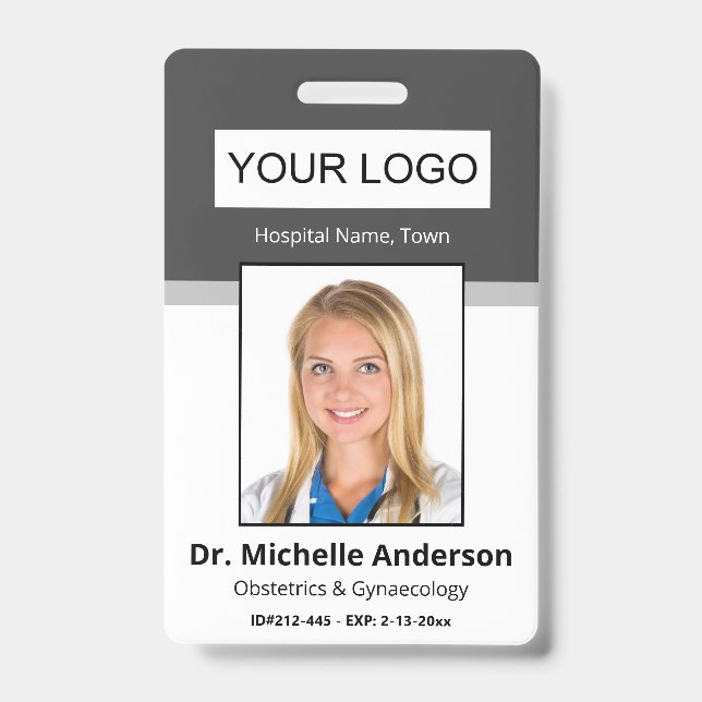 Personalisierte dunkle graue Doktor-Foto-Identität Ausweis (Vorderseite)