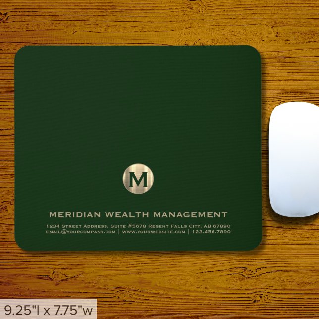 Personalisierte dunkle grüne Gold-Business-Monogra Mousepad (Von Creator hochgeladen)