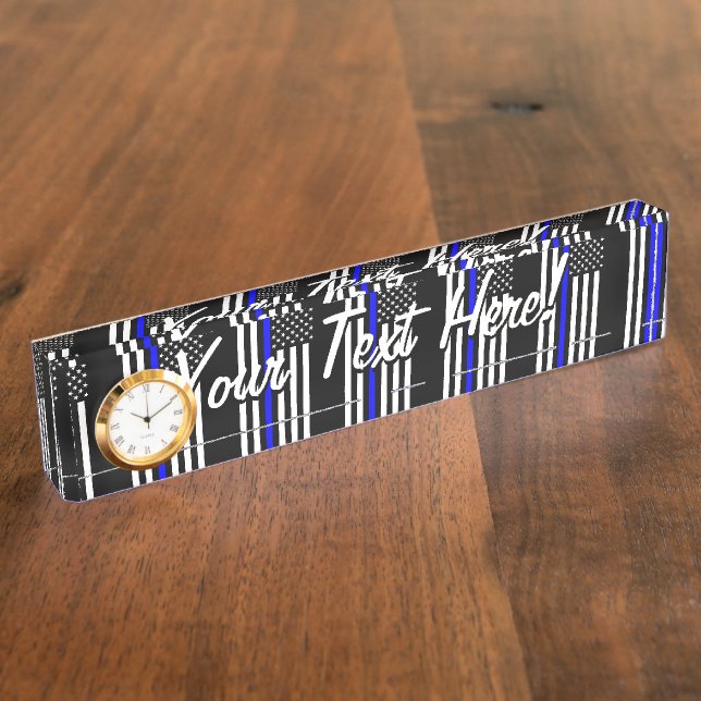 Personalisierte dünne blaue Linie amerikanische Namensplakette (Seite)