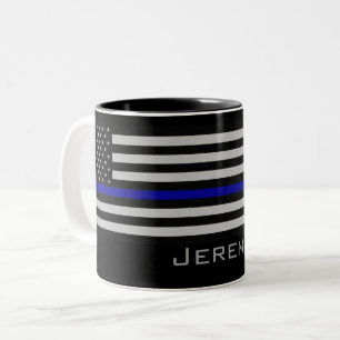 Personalisierte dünne blaue Namenslinie Flagge Zweifarbige Tasse