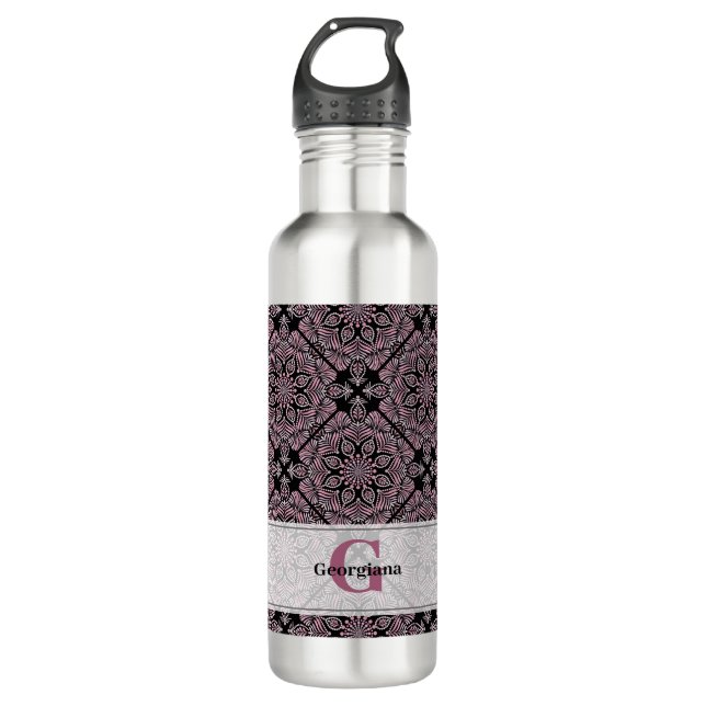 Personalisierte Dusky-Rose Blumenfronten Mandala T Edelstahlflasche (Vorderseite)
