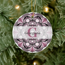 Personalisierte Dusky Rose Boho Floral Dot Mandala Keramik Ornament