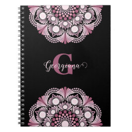 Personalisierte Dusky Rose Boho Floral Dot Mandala Notizblock