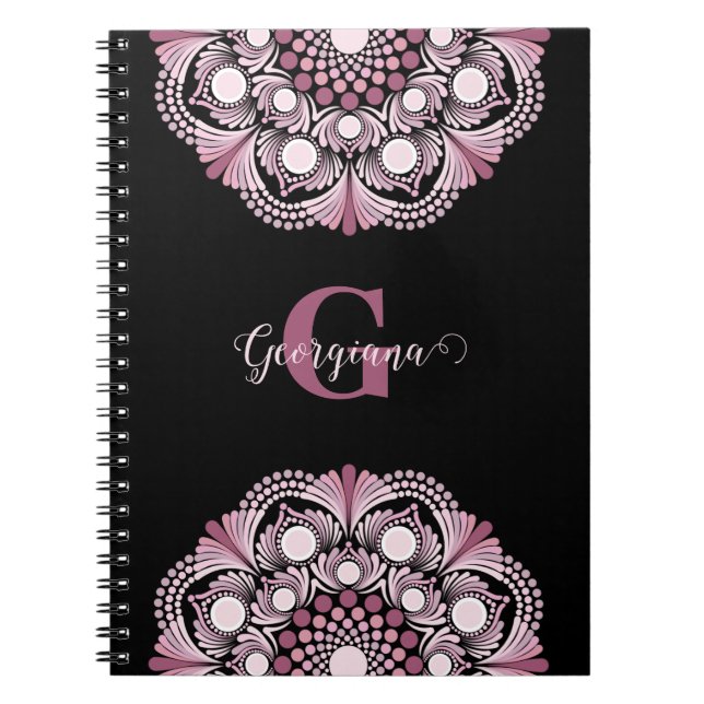 Personalisierte Dusky Rose Boho Floral Dot Mandala Notizblock (Vorderseite)