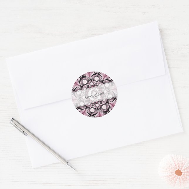 Personalisierte Dusky Rose Boho Floral Dot Mandala Runder Aufkleber (Umschlag)