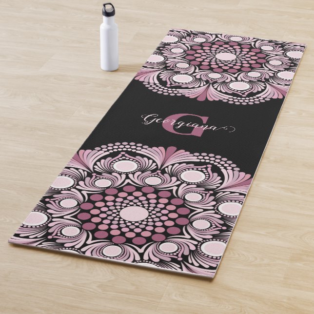 Personalisierte Dusky Rose Boho Floral Dot Mandala Yogamatte (Beispiel)