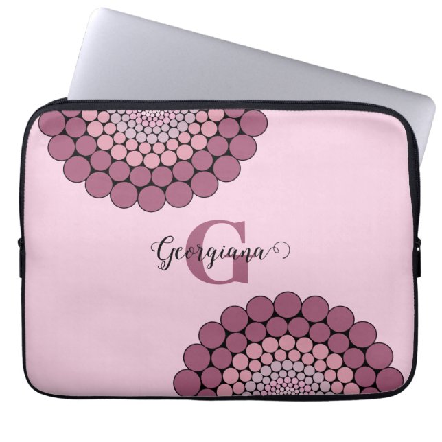 Personalisierte Dusky-Rose Floral Dot Mandala Laptopschutzhülle (Vorderseite)