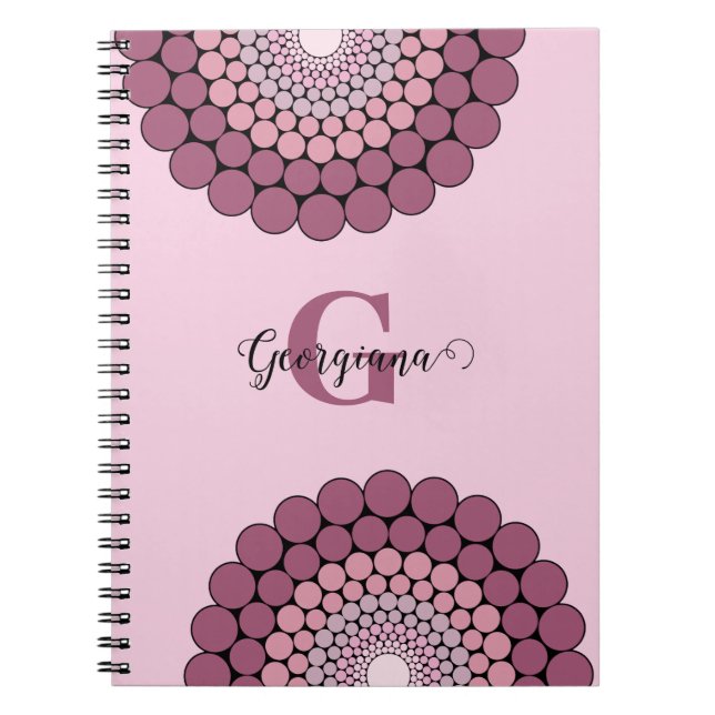 Personalisierte Dusky-Rose Floral Dot Mandala Notizblock (Vorderseite)