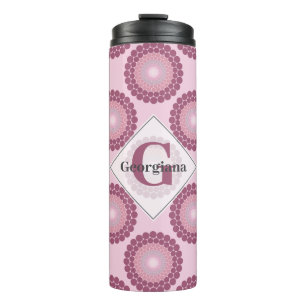 Personalisierte Dusky Rose Polka Dot Mandala Thermosbecher