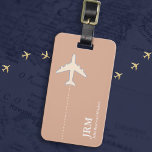 Personalisierte Dusty Rose Flugreise Gepäckanhänger<br><div class="desc">Ein elegantes Objekt mit einem grafischen Bild eines weißen Flugzeug auf staubigen Rose (Farbton)...  um Ihre Sachen auf Reisen um die Welt zu identifizieren.</div>