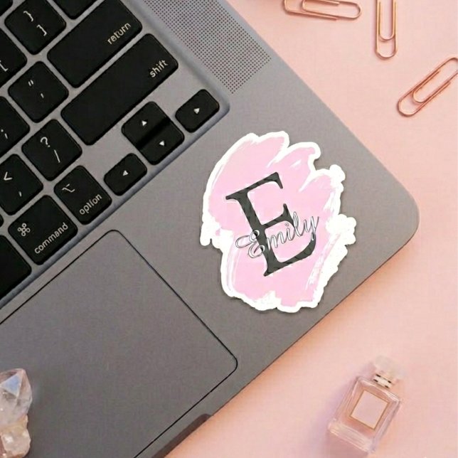 Personalisierte Dusty Rose monogrammierte Aufklebe Aufkleber (Fully customizable monogram vinyl sticker)