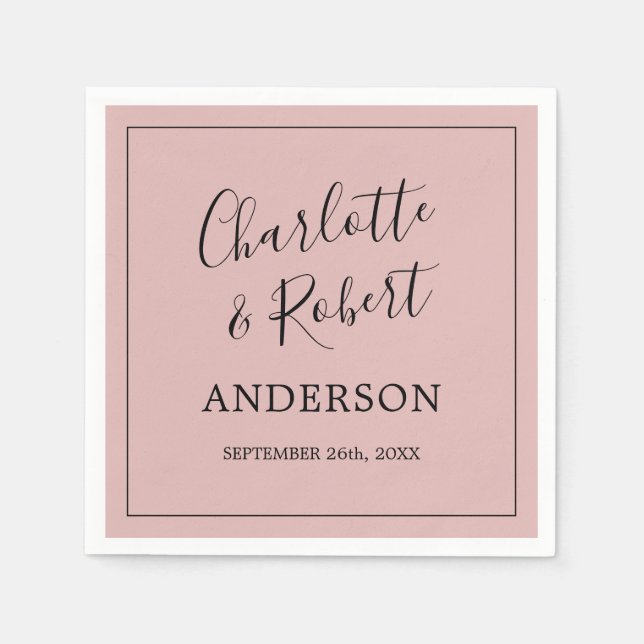 Personalisierte Dusty Rose Pink Black Wedding Serviette (Vorderseite)